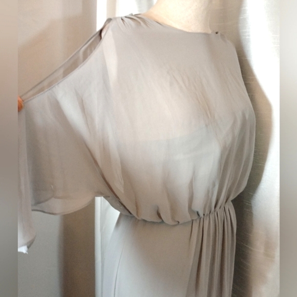 David's Bridal Evening Gown, Flutter Sleeves Zipper, Gray, open back, Long, 6 - Picture 7 of 14